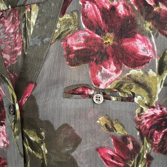 KUT from the Kloth Pink/Red Sheer Floral Chiffon Button Down Blouse - Picture 4 of 5